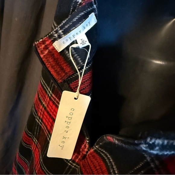 NEW Copper Key Dress Black Red Plaid Square Neck Jumper Zip Above Knee Size L - Picture 3 of 7